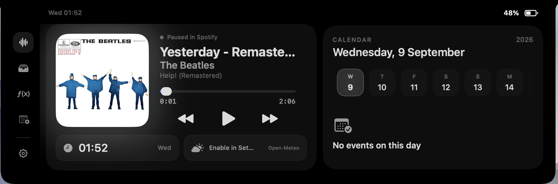 Fide Island media controls and calendar expanded around the MacBook notch